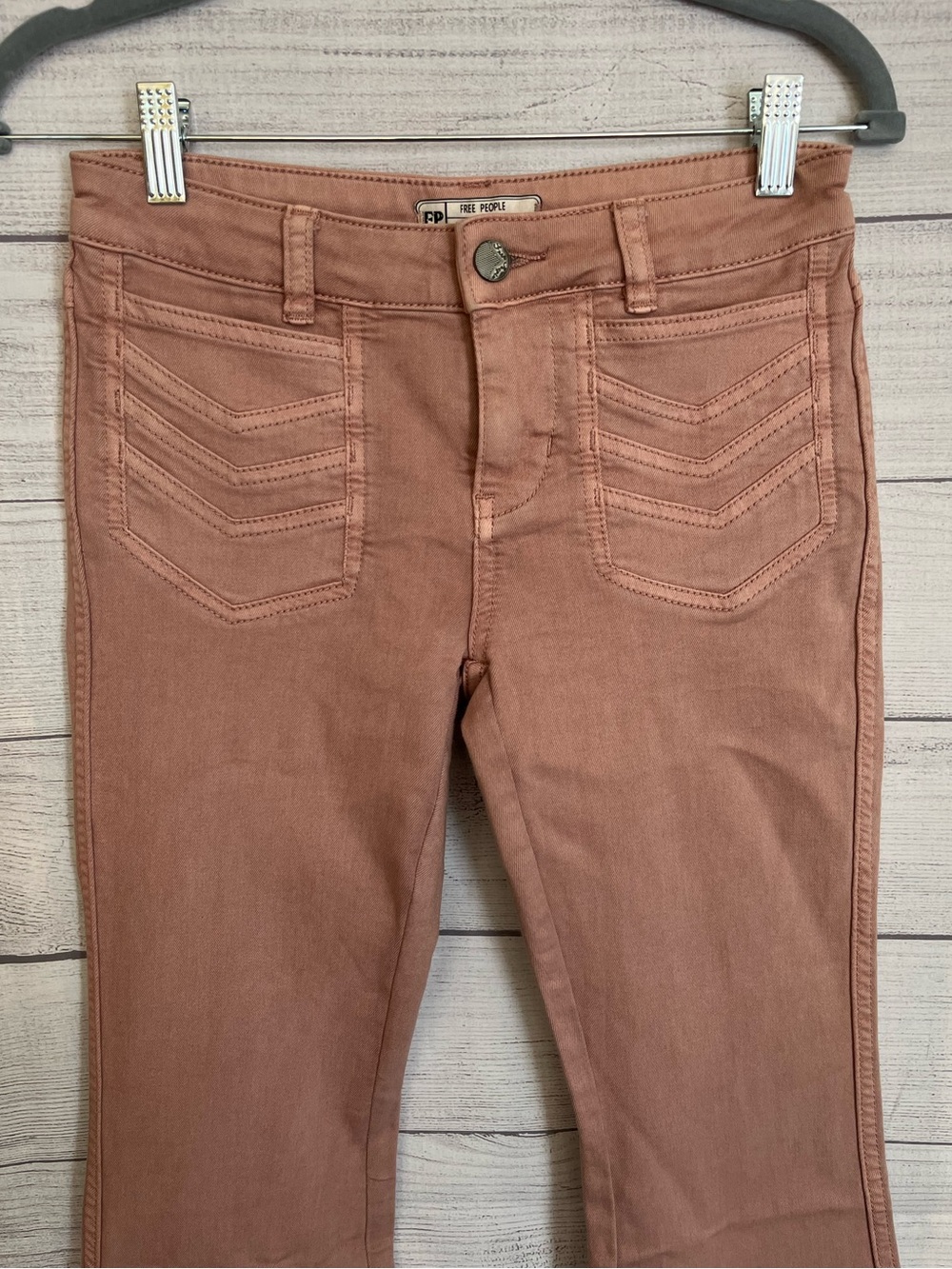 Free People | Retro Mauve Chevron Stitch Flare Bell Bottom Jeans - Picture 4 of 10